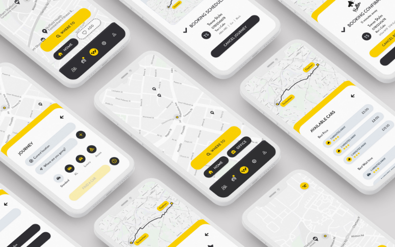 The Holler passenger and drivers apps on several phones